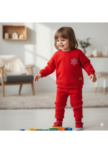 Kız Bebek Kız Çocuk Erkek Bebek Erkek Çocuk 2/5 Yaş Kar Tanesi Baskılı Yılbaşı 2'li Alt Üst Takım modelleri