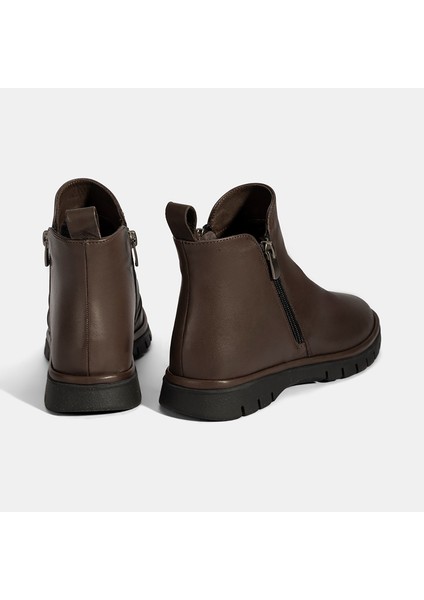 Kadın Kahve Fermuarlı Deri Bot