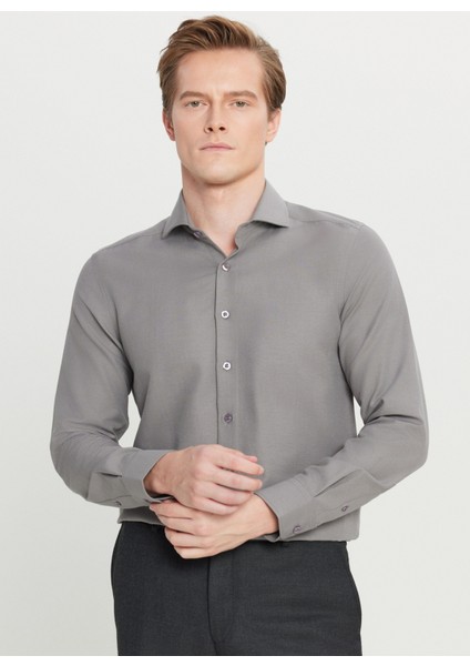 Tailored Fit Italyan Yaka Gri Erkek Gömlek ACE020261606_GRI
