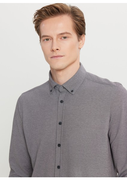 Slim Fit Düğmeli Yaka Gri Erkek Gömlek ACE020261468_GRI fırsatları