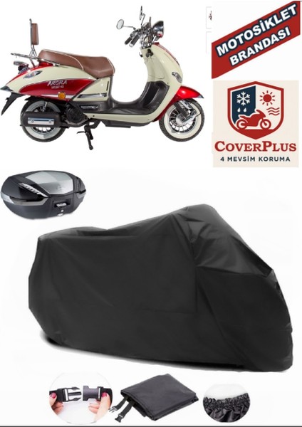 Arora Ar 150T-N2 Nostalji Motor Brandası Siyah Arka Çanta Uyumlu Motorsiket Brandası Motor Örtüsü Çadır Su Geçirmez Motosiklet Kılıfı Motor Brandası
