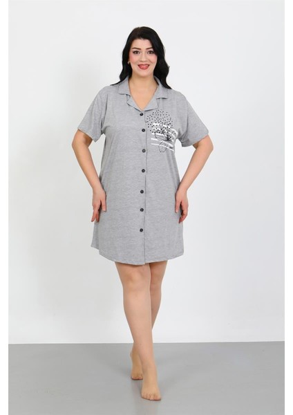 Büyük Beden Penye Düğmeli Gri Tunik Gecelik fiyatları