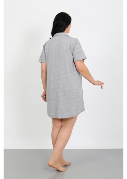 Büyük Beden Penye Düğmeli Gri Tunik Gecelik modelleri