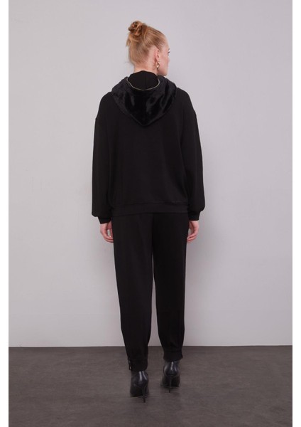 Siyah Peluş Şapkalı Ikili Takım