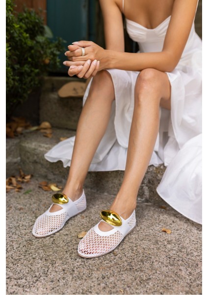 Musiala Kadın Siyah File Gold Detay Ithal Aksesuar Babet