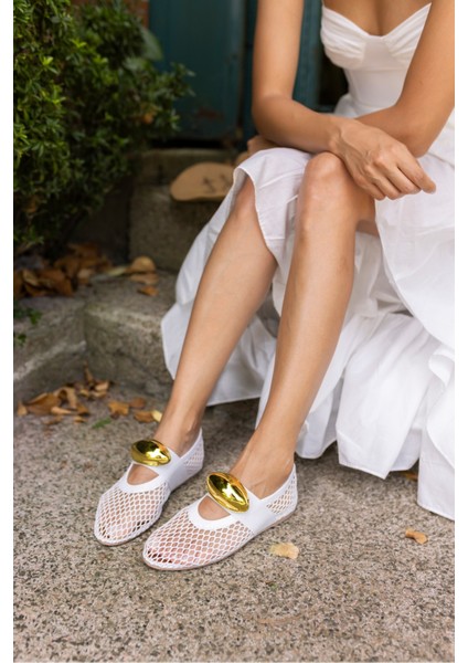 Musiala Kadın Siyah File Gold Detay Ithal Aksesuar Babet