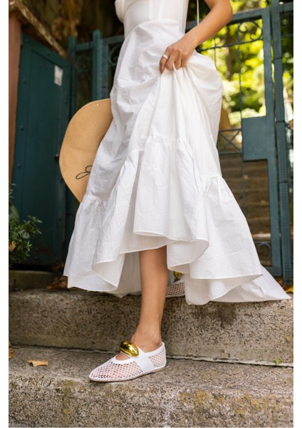 Musiala Kadın Siyah File Gold Detay Ithal Aksesuar Babet