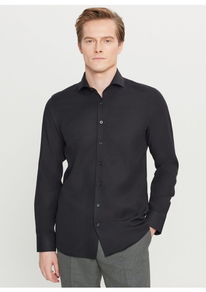 Tailored Fit Italyan Yaka Siyah Erkek Gömlek ACE020261606_SYH
