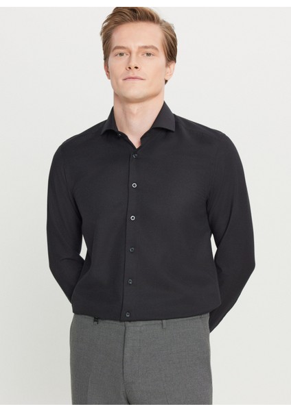 Tailored Fit Italyan Yaka Siyah Erkek Gömlek ACE020261606_SYH modelleri
