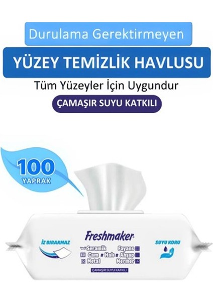 Freshmaker Yüzeysil Mavi Islak Mendil 100LÜ Karbonatı+Beyaz Sirke)(Mermer-Ahşap-Metal-Seramik)