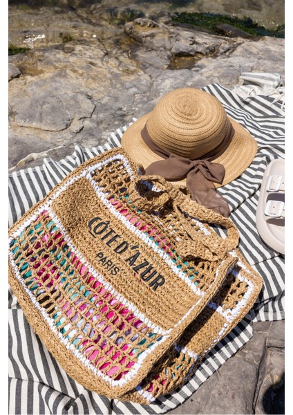 Cote Kadin Nude Siyah Hasır Plaj-Gunluk Çanta