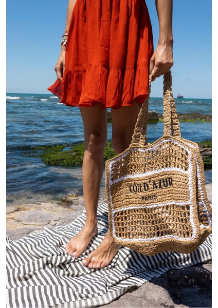 Cote Kadin Nude Siyah Hasır Plaj-Gunluk Çanta