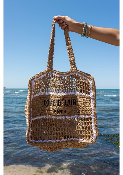 Cote Kadin Nude Siyah Hasır Plaj-Gunluk Çanta