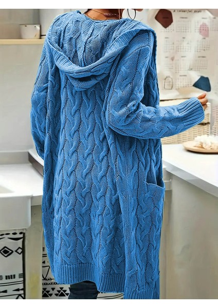 Kadın Uzun Kollu Kapşonlu Önü Açık Cepli Midi Hırka fiyatları