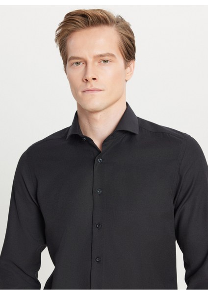 Tailored Fit Italyan Yaka Siyah Erkek Gömlek ACE020261606_SYH fırsatları