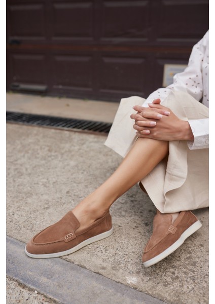 Amor Kadın Tutun Nude Gercek Suet Loafer Ayakkabı