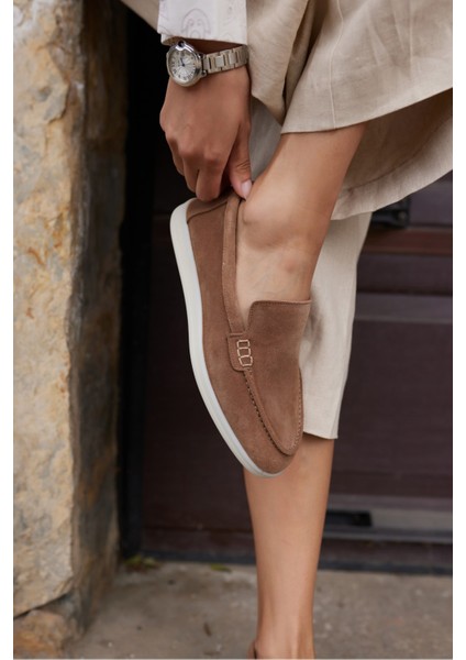 Amor Kadın Tutun Nude Gercek Suet Loafer Ayakkabı fiyatları