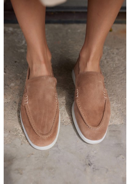 Amor Kadın Tutun Nude Gercek Suet Loafer Ayakkabı indirimleri