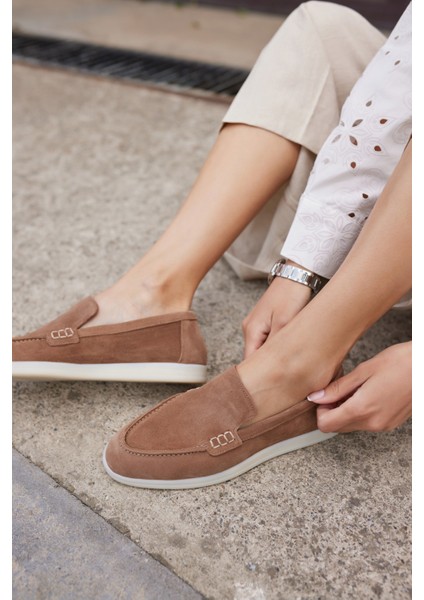 Amor Kadın Tutun Nude Gercek Suet Loafer Ayakkabı
