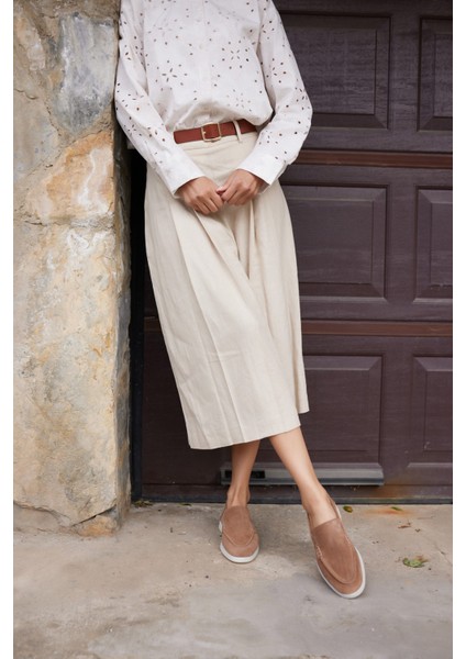 Amor Kadın Tutun Nude Gercek Suet Loafer Ayakkabı