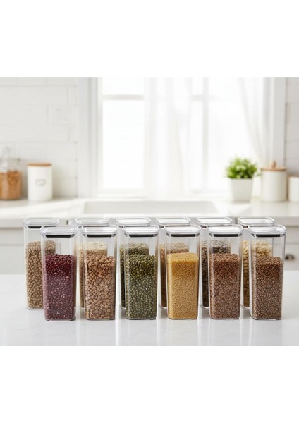 Uzun Kare Hava Geçirmez Erzak Saklama Kabı 12 Adet 3100 ml