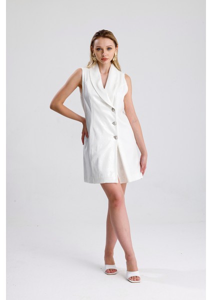 Astarlı Pulpayet Ceket Yakalı Kruvaze Abiye Ceket Elbise | ELB36091 Beyaz modelleri