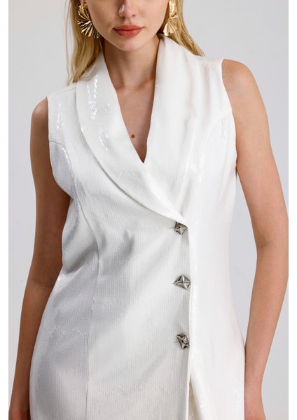 Astarlı Pulpayet Ceket Yakalı Kruvaze Abiye Ceket Elbise | ELB36091 Beyaz fırsatları