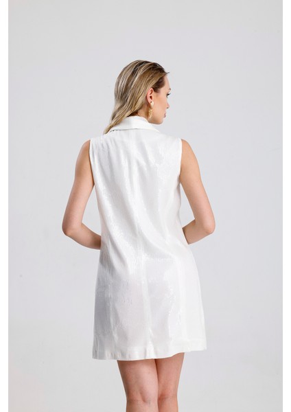 Astarlı Pulpayet Ceket Yakalı Kruvaze Abiye Ceket Elbise | ELB36091 Beyaz indirimleri