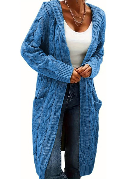 Kadın Uzun Kollu Kapşonlu Önü Açık Cepli Midi Hırka fırsatları