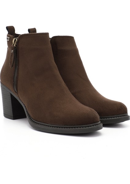 Kadın Kahve Süet Fermuarlı Kalın Topuklu Bot fiyatları