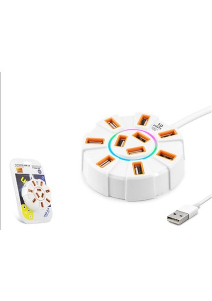 Hadron HDX7034 USB Hub 10-Usb 1.2m Beyaz