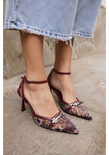 Dennıs Kadın Bordo Leoapar Tul Detay Topuklu Ayakkabı