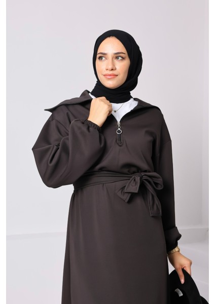 Kadın Scuba Elbise ◆ Kuşaklı Oversize Rahat Kalıp ◆ Günlük Rahat Kombin Için Modern ve Zarif