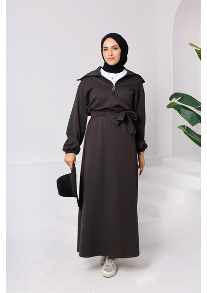 Kadın Scuba Elbise ◆ Kuşaklı Oversize Rahat Kalıp ◆ Günlük Rahat Kombin Için Modern ve Zarif fiyatları