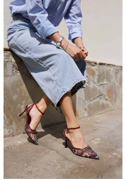 Dennıs Kadın Bordo Leoapar Tul Detay Topuklu Ayakkabı modelleri