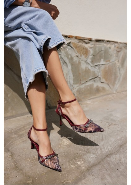 Dennıs Kadın Bordo Leoapar Tul Detay Topuklu Ayakkabı