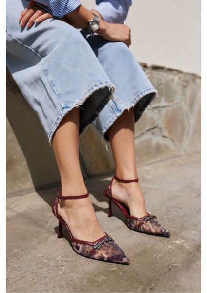 Dennıs Kadın Bordo Leoapar Tul Detay Topuklu Ayakkabı