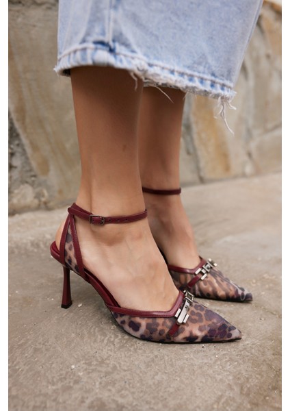 Dennıs Kadın Bordo Leoapar Tul Detay Topuklu Ayakkabı