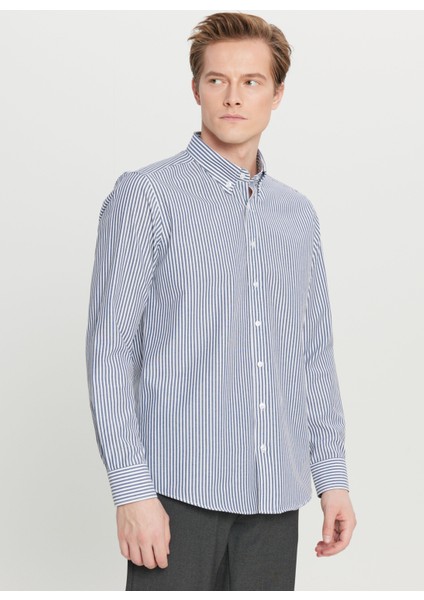 Tailored Fit Düğmeli Yaka Antrasit - Beyaz Erkek Gömlek ACE020261596_BZA modelleri