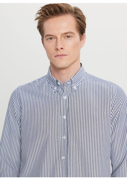 Tailored Fit Düğmeli Yaka Antrasit - Beyaz Erkek Gömlek ACE020261596_BZA fırsatları