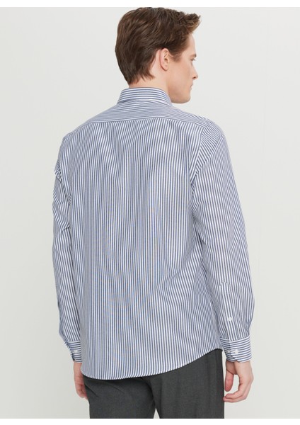 Tailored Fit Düğmeli Yaka Antrasit - Beyaz Erkek Gömlek ACE020261596_BZA indirimleri