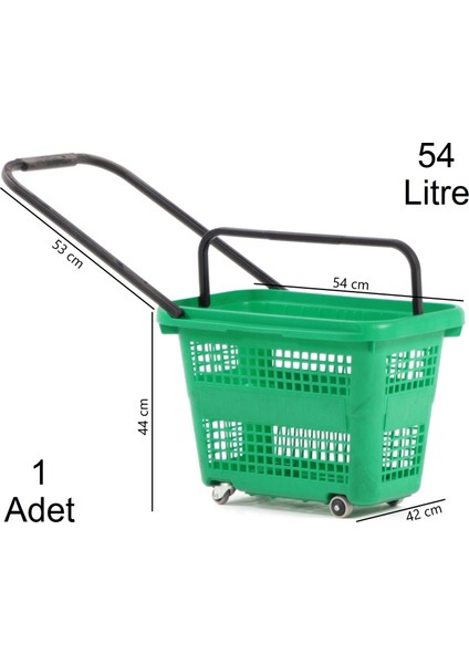 Tekerlekli Plastik Market Alışveriş El Sepeti 54 Litre Yeşil 1 Adet