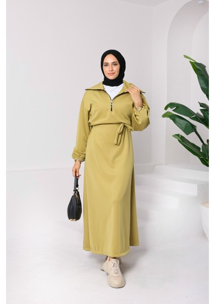 Kadın Scuba Elbise ◆ Kuşaklı Oversize Rahat Kalıp ◆ Günlük Rahat Kombin Için Modern ve Zarif