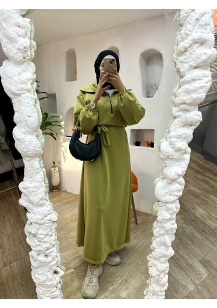 Kadın Scuba Elbise ◆ Kuşaklı Oversize Rahat Kalıp ◆ Günlük Rahat Kombin Için Modern ve Zarif fırsatları