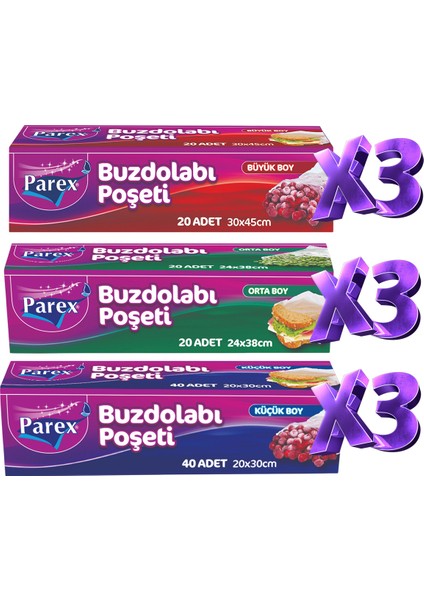 Buzdolabı Poşeti Üç Boy 9 Paket Set