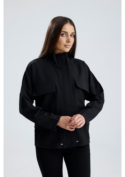 Fermuarlı Üstten Cepli Beli Stoperli Lastikli U.kol Hürrem Ceket Siyah fiyatları