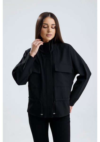 Fermuarlı Üstten Cepli Beli Stoperli Lastikli U.kol Hürrem Ceket Siyah modelleri
