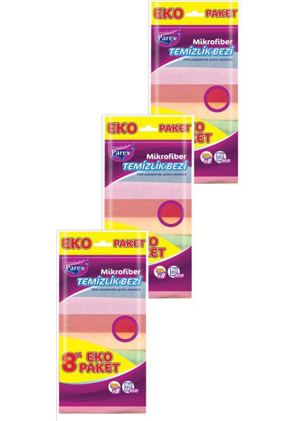 Mikrofiber 8'li Temizlik Bezi Üçlü Paket