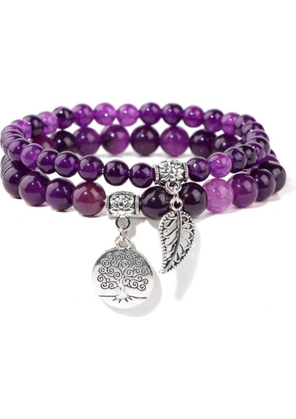 Doğal Ametist Taşlı Çift Kat Bileklik El Yapımıenerji ve Denge Taşı