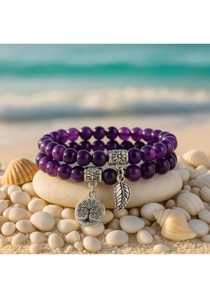 Doğal Ametist Taşlı Çift Kat Bileklik El Yapımıenerji ve Denge Taşı modelleri